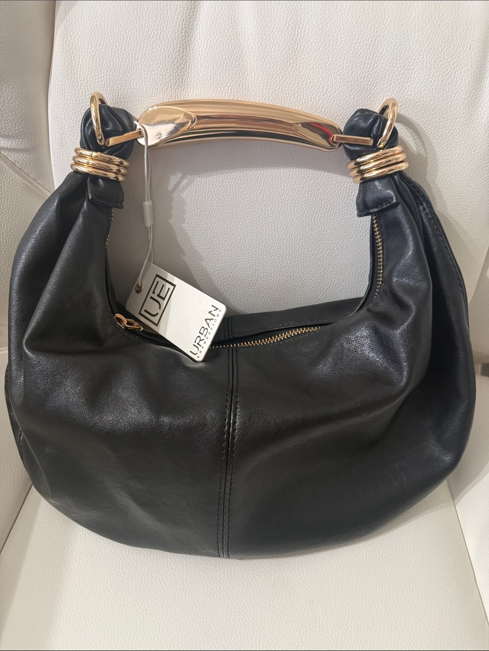 Urban Expressions Black Hobo Bag with Gold Accent Handle